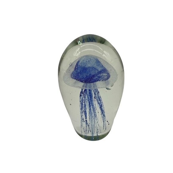 hand crafted Other - Art Glass Mouth Blown Sapphire Jellyfish Handmade 6"High Paperweight Collectible